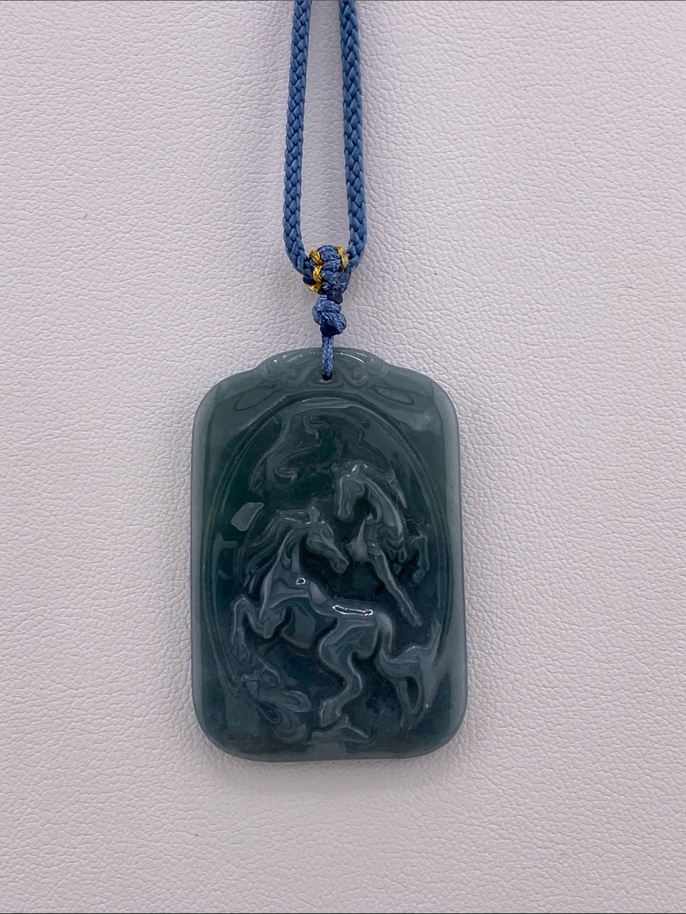 Dark Green Carved Jade Pendant Necklace